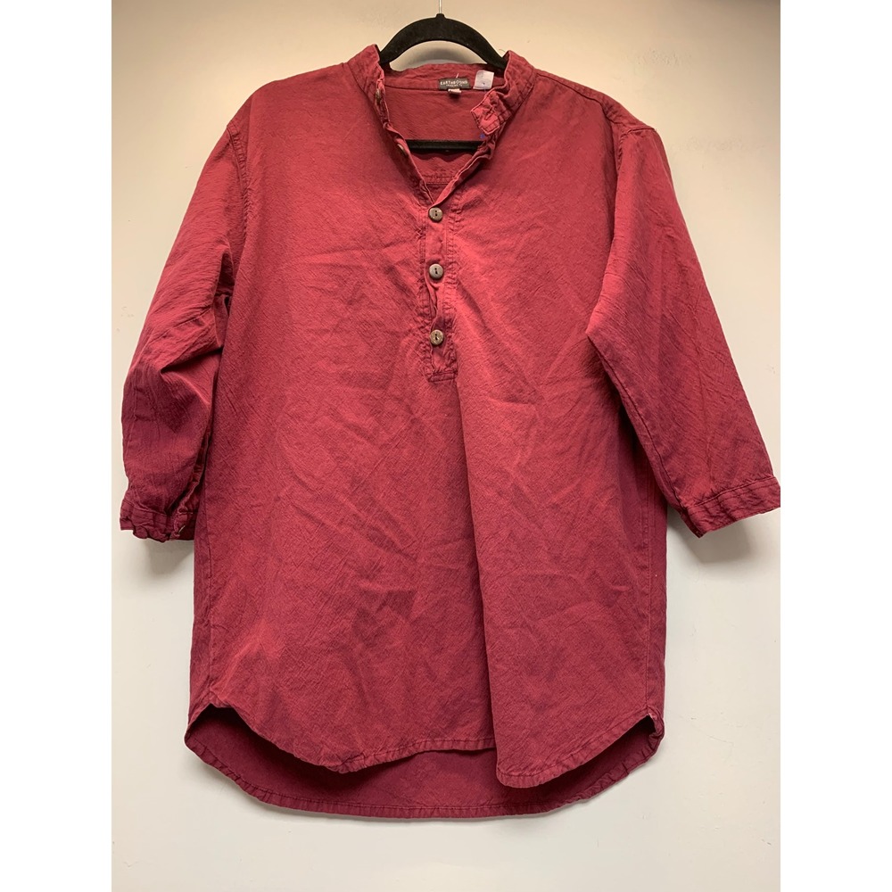 Earthbound‎ Trading Co Henley Tunic Mens Medium Red Excellent Cotton Nepal 12383